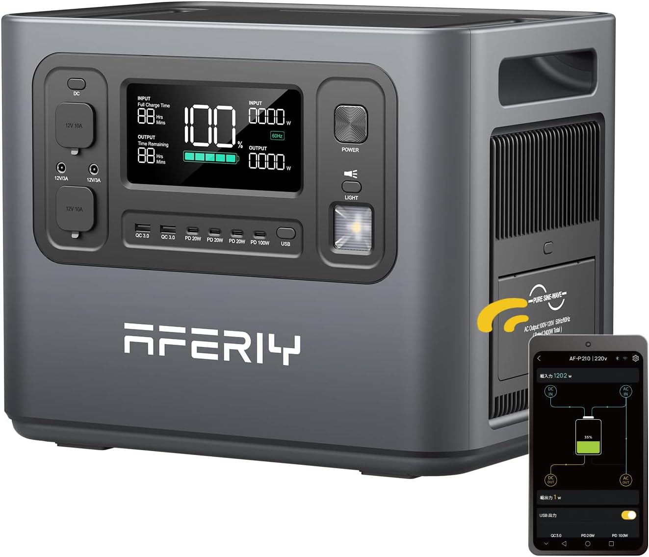 AFERIY P210 2400W グレー ポータブル電源 400W/200W ソーラーパネル セット