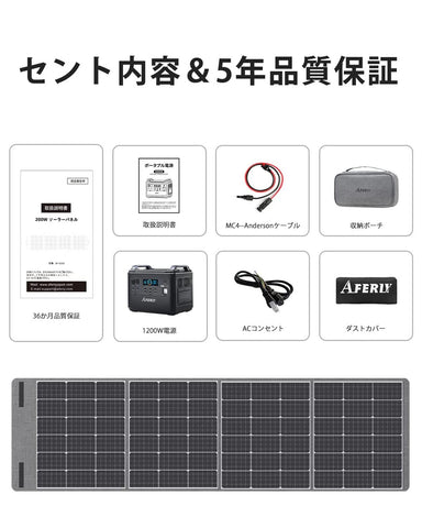 AFERIY Solar Generator 2001Aポータブル電源 AF-S200 ソーラーパネル セット